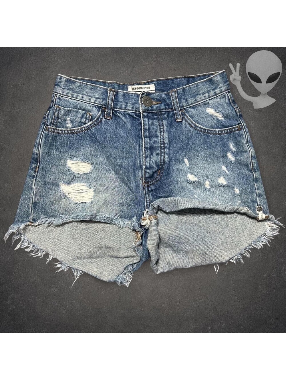 One Teaspoon Bandits Distressed Denim Shorts Women US 26 Frayed Blue Raw Hem